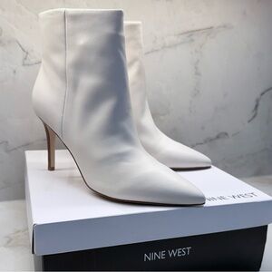 NINE WEST Fhayla Ivory Leather Pointed Toe Ankle Boots